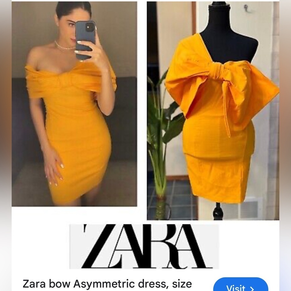 Zara dress,NWT,
Yellow floral bow ,3D, side sleeves,asymmetrical bright yellow